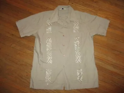 Vtg ROMANI COLLECTION GUAYABERA SHIRT Embroidered Mexican Wedding Cuban LARGE • $19.99