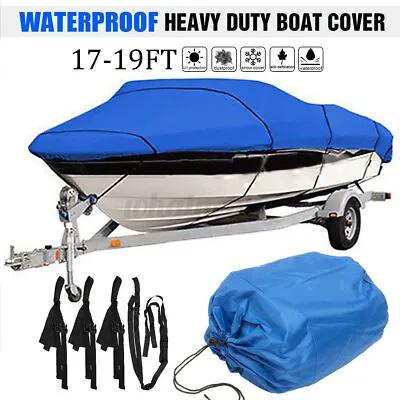 £28.89 • Buy Blue 17-19ft Heavy Duty Boat Cover Waterproof Speedboat V-Hull Fish Ski 