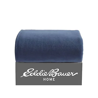 Eddie Bauer Solid Fleece Blue & Grey Throw Blanket-50X60 • $7.99