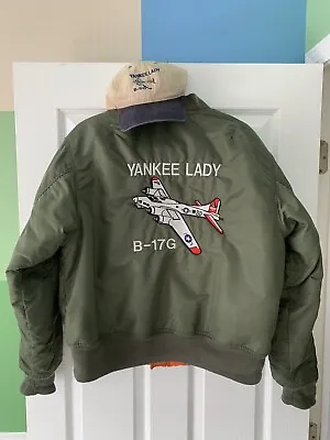 Vintage Yankee Lady B-17 Flight Jacket Green Medium With Hat Military Pilot • $110