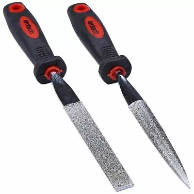 £4.53 • Buy 2x Diamond File Set Half Round & Taper Flat Stone Glass Metal Tiles Soft Grip