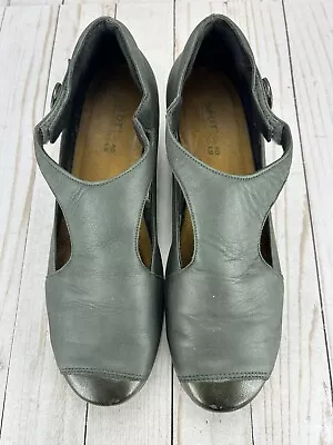 Naot Radical Pumps T Strap Comfort Low Heel Gray Leather Cap Toe Womens Size 9 • $45