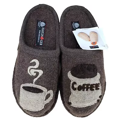 Haflinger Coffee Slippers Size 36 Brown Wool Scuff Novelty US 5-5.5 NEW NIB • £57