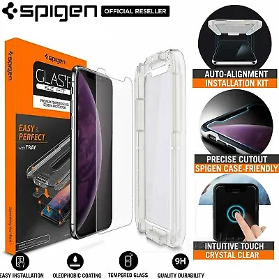 $19.99 • Buy For IPhone 11 Pro XS Max XR X 8 7 Tempered Glass Screen Protector SPIGEN EZ Fit