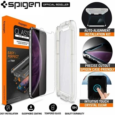 $19.99 • Buy For IPhone 11 Pro XS Max XR X 8 7 Tempered Glass Screen Protector SPIGEN EZ Fit