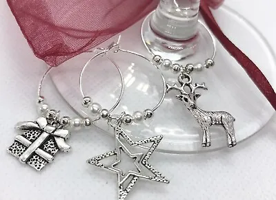 £4.75 • Buy Christmas Wine Glass Charms X 8 Office Gift Silver Table Decoration Secret Santa