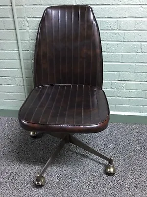 Vintage Mid Century Modern Mcm Brody Brown Vinyl Chair W/wheels 2 Available • $110