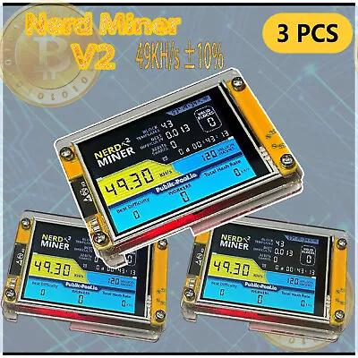 Hashrate Solo Mode NERD MINER V2 49KHS Bitcoin Lottery Miner 2.8  Screen LCD • $175.99