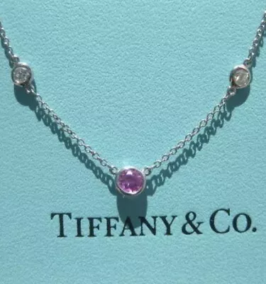 Tiffany & Co. Elsa Peretti Diamond By The Yard Pink Sapphire  Plat Necklace New • $2295