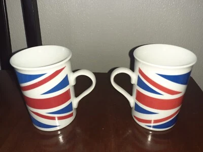 £5 • Buy X2 Union Jack Coffee Mugs  UK Great British Flag Tea Hot Drinks Mugs 