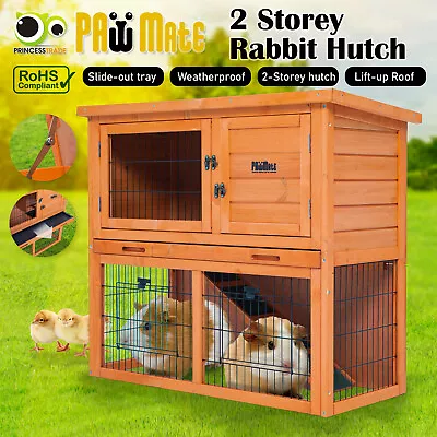 Rabbit Hutch Chicken Coop Run 2 Storey Wooden Cage Large House Metal Outdoor 92 • $112