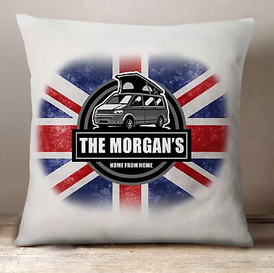 Personalised Campervan Gift Cushion - Union Jack Poptop Motorhome  COVER ONLY V2 • £14.99