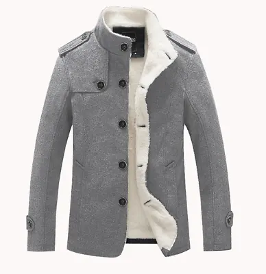 Winter Mens Slim Fit Cotton Jacket Stand Collar Single Breasted Fleece Lined New • $74.25