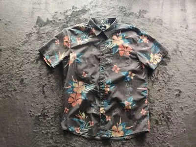 O'Neill Shirt Adult Mens Medium Gray Floral AOP Short Sleeve Button Up Collared • $3.99