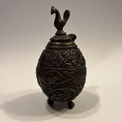 Vintage Bronze Footed Ink Well Peacock Motif 6  Tall Estate Find • $10