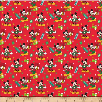 BTY SCP Disney Xmas MICKEY For ME Gifts Red Print 100% Cotton Quilt Fabric Yard • $10.29