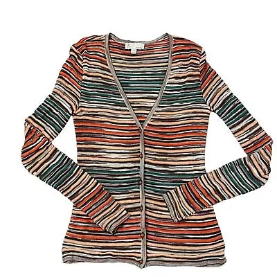 Missoni Colorful Striped Retro Knit Button Up Fitted Cardigan Sweater V-neck • $72.54