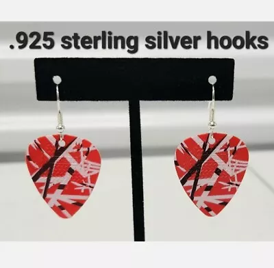 Eddie Van Halen Guitar Pick Sterling Silver .925 Earrings EVH Red Frankenstrat  • $24.99