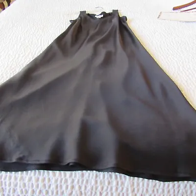 Margaret O'Leary Slip Dress Large 100% Silk Solid Black Long Maxi • $36
