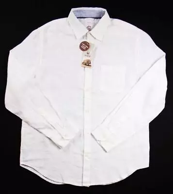 Panama Jack Mens Linen Shirt M Long Sleeve Button Front Washable White $78 NEW • $47.98