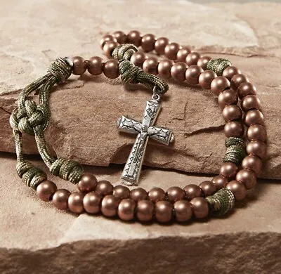 Military Men's Paracord Camouflage Rosary Jungle Green & Camo Case Catholic • $17.99