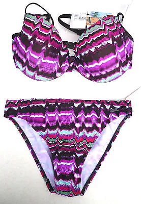 NATURANA Spanish Bikini - Size 12(34C) - Multi Coloured Abstract Aqua - BNWT • £14.99