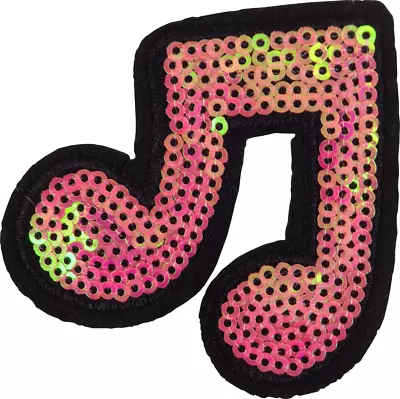 Patch - Pink SEQUIN Music Note Sparkly Shiny Iridescent Cute Iron On Gift #22179 • $4.25