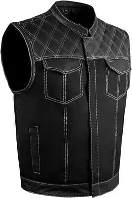 Men's Denim Leather Club Motorbike Vest Color Thread Diamond Stitching Vest • $49.90
