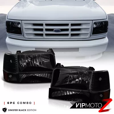 [SINISTER BLACK] 1992-1996 Ford F150 F250 F350 Bronco Bumper Corner Head Lights • $90.95