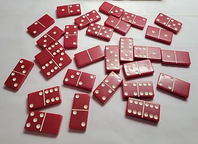 28 Cherry Red Dominoes Game Pieces Bakelite? Crafts Lot Vtg Retro • $59.99