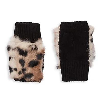 New Adrienne Landau Leopard Print Wool Blend Rabbit Fur Trim Fingerless Gloves  • $39.99