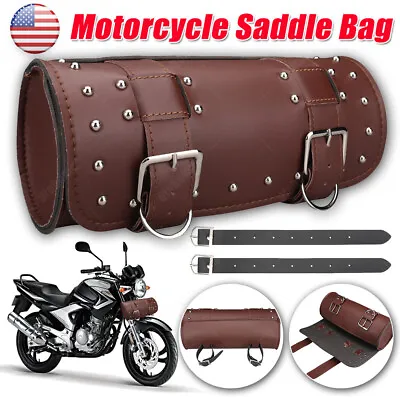 Leather Motorcycle Front Fork Tool Bag SaddleBag Storage Pouch Luggage Handlebar • $10.99