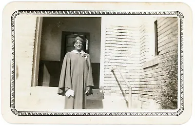 African American Girl Wears Cap & Gown Vintage Black & White Photo Graduation 53 • $7.95