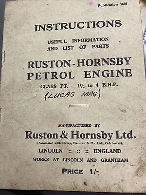 £12.99 • Buy Ruston & Hornsby Instruction Book & Parts List    Petrol Engine 1.5-4bhp