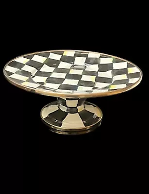 MacKenzie-Childs Courtly Check Enamel Pedestal Food Service Platter Mini As Is • $25