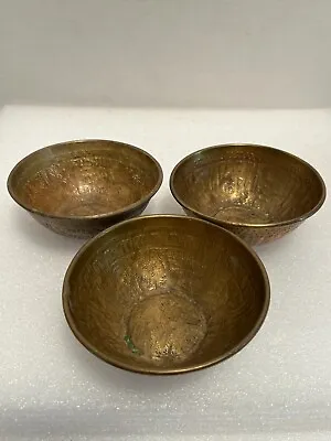Antique Vintage Middle Eastern Engraved Brass Bowls X 3 • $59.66