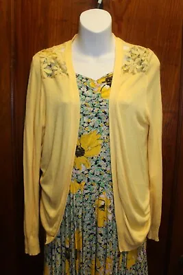 $23.99 • Buy Papillon Yellow Sheer Floral Back Sweater Cardigan XL X Large