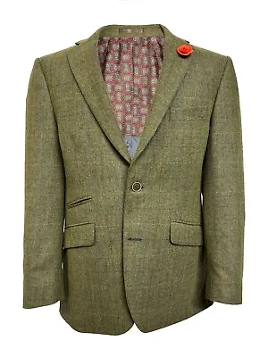 Mens Tweed Jacket Peaky Blinders Horse Racing Wool Blazer Green Vintage Wedding • $125.06