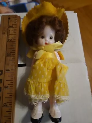 Vintage Hard Plastic 6  Doll Yellow Original Dress & Hat Marked S&E • $5.50