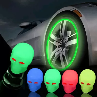 4*Skull Car Tyre Valve Stem Cap Air Dust Rim Cover Glow In The Dark Accessories • $3.95