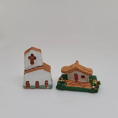 Mini Folk Art Terra Cotta Church And House Figures • $14.96