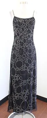 Vtg Cache Black Silver Geometric Sequin Beaded Mesh Evening Party Dress Size 6 • $59.99