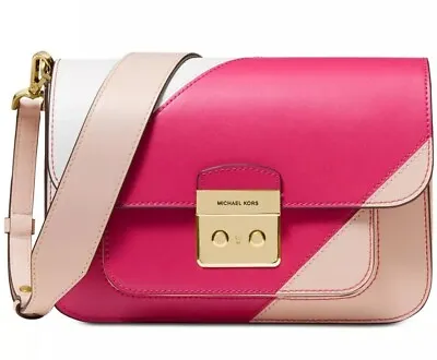 New NWT MICHAEL Kors Sloan Editor Tricolor Shoulder Bag Soft Pink Multi Gold  • $125.99