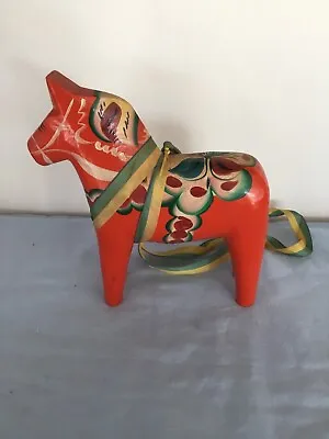 Vintage Authentic Swedish Dala Horse Wooden Hand Painted Red Hemslojd 8  • $59.99