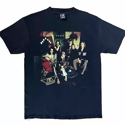 Vintage Aerosmith Nine Lives Tour Shirt XL Black 90s Giant Music Merch Art AOP • $50