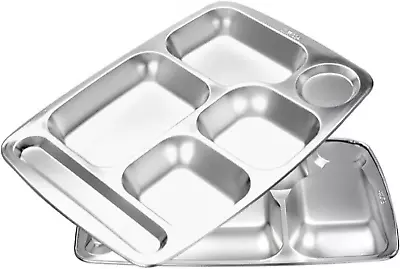 Stainless Steel Divided Tray 6 Compartment Food Plate For Eating 2 Pack • $25.97