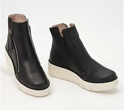 Miz Mooz Leather Wedge Boots - Lando BlackEU 36(US 5.5-6) NIB Women’s • $72.99