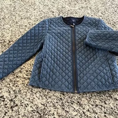 J. Crew Spring Blue Quilted Chambray Gold Zipper Short Jacket Sz M Pristine • $25