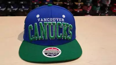 NHL Vancouver Canucks Team Script Logo On Side 2 Tone Retro Snapback Cap Hat • $18.95