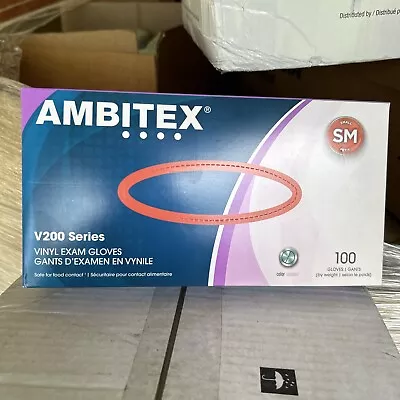 One Case Of Ambitex V200 Series Vinyl Exam Gloves Sz SM(small/medium.  Ten Boxes • $49